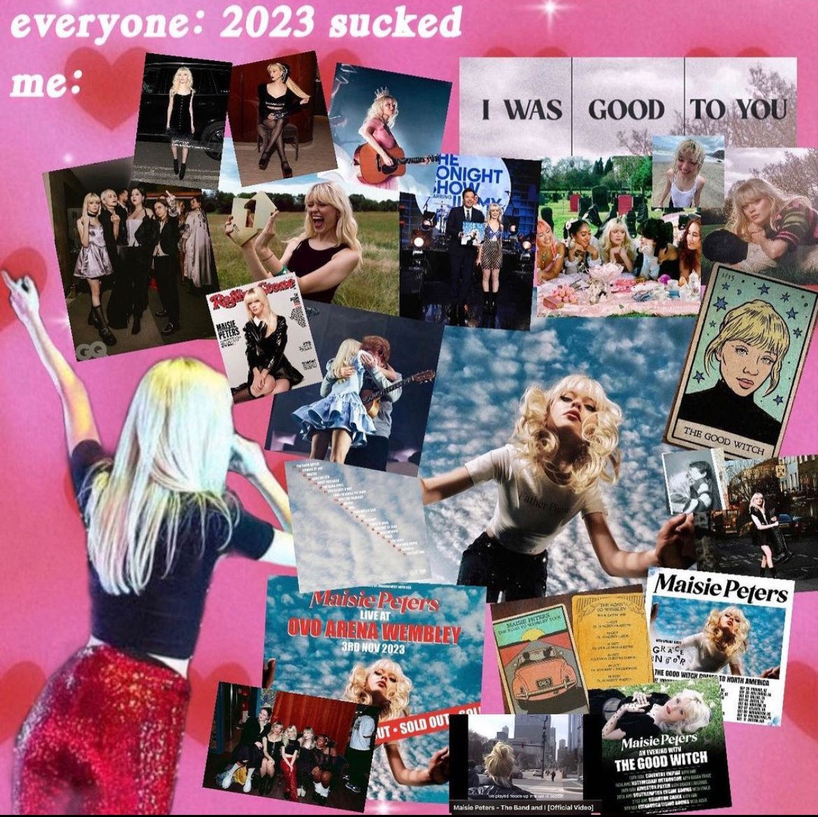 collage of photos of Maisie Peters' achievements in the 2023 year